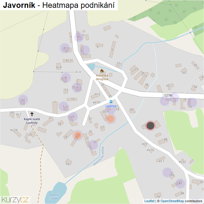 Mapa Javorník - Firmy v části obce.