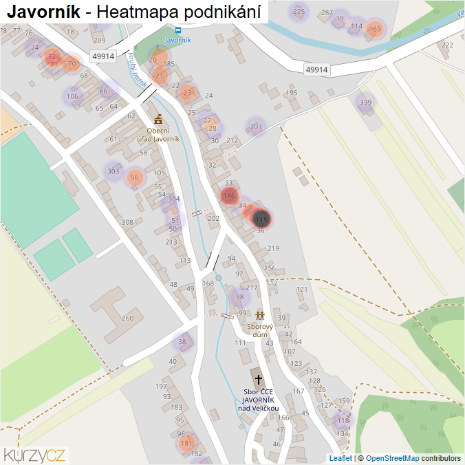 Mapa Javorník - Firmy v části obce.