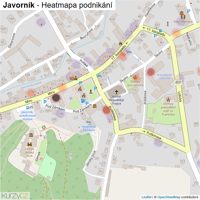 Mapa Javorník - Firmy v části obce.