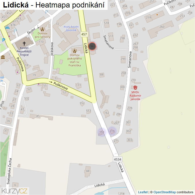 Mapa Lidická - Firmy v ulici.