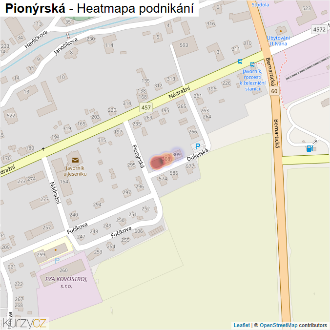Mapa Pionýrská - Firmy v ulici.