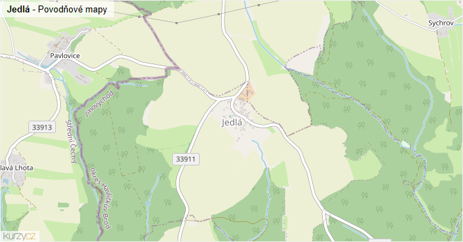 Jedlá - záplavové mapy stoleté vody