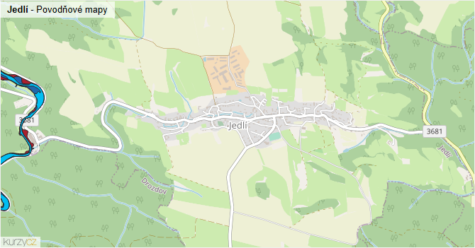 Jedlí - záplavové mapy stoleté vody
