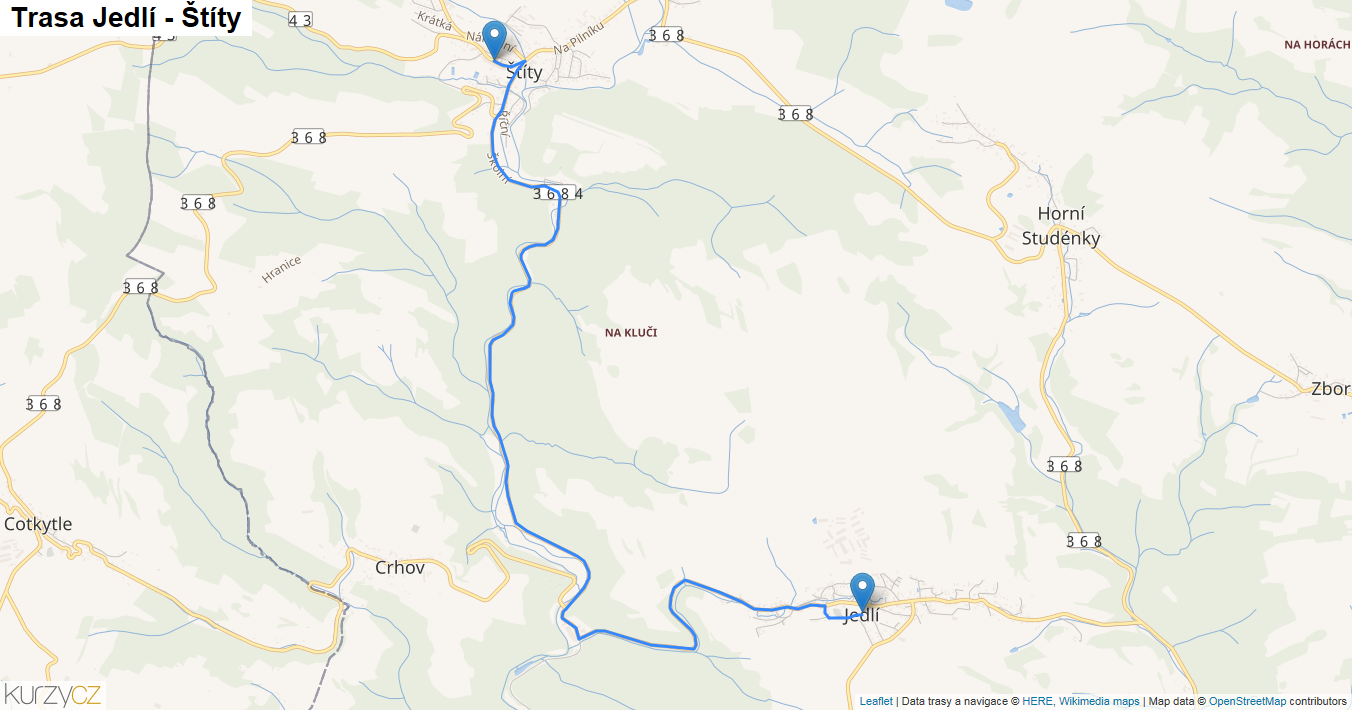 Jedlí-Štíty, mapa trasy
