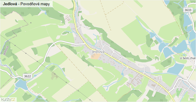 Jedlová - záplavové mapy stoleté vody