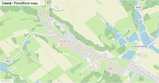 Lesná - záplavové mapy stoleté vody