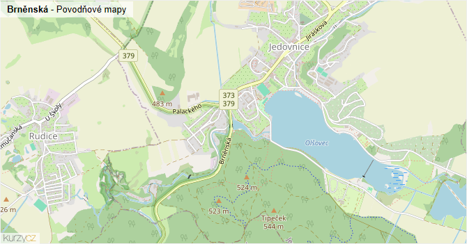 Brněnská - záplavové mapy stoleté vody