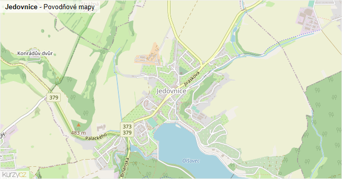 Jedovnice - záplavové mapy stoleté vody