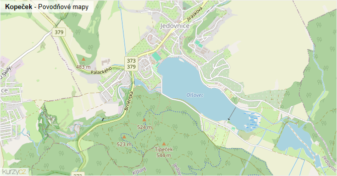 Kopeček - záplavové mapy stoleté vody