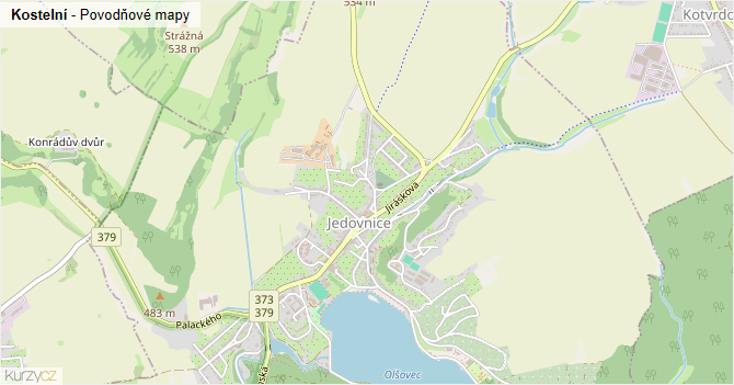 Kostelní - záplavové mapy stoleté vody