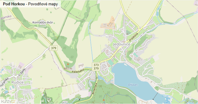 Pod Horkou - záplavové mapy stoleté vody
