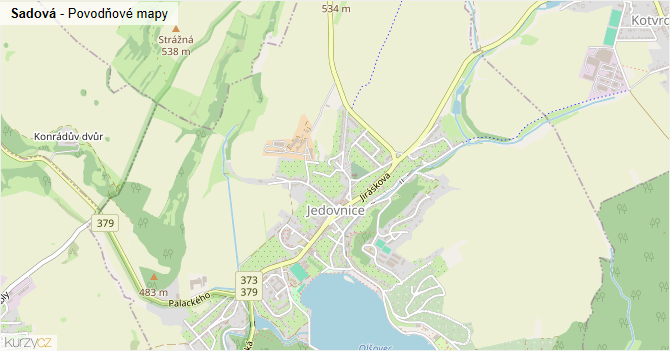 Sadová - záplavové mapy stoleté vody