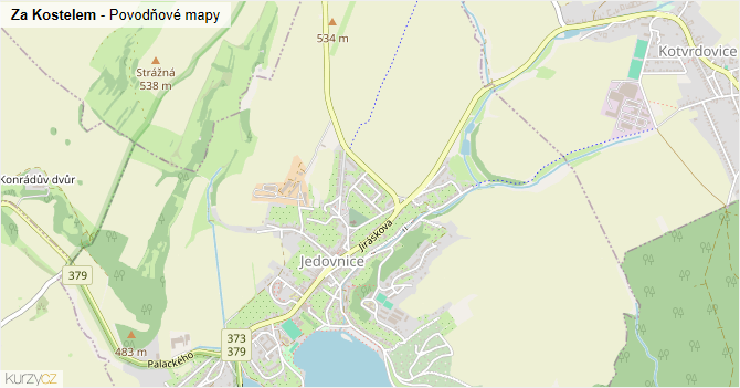 Za Kostelem - záplavové mapy stoleté vody