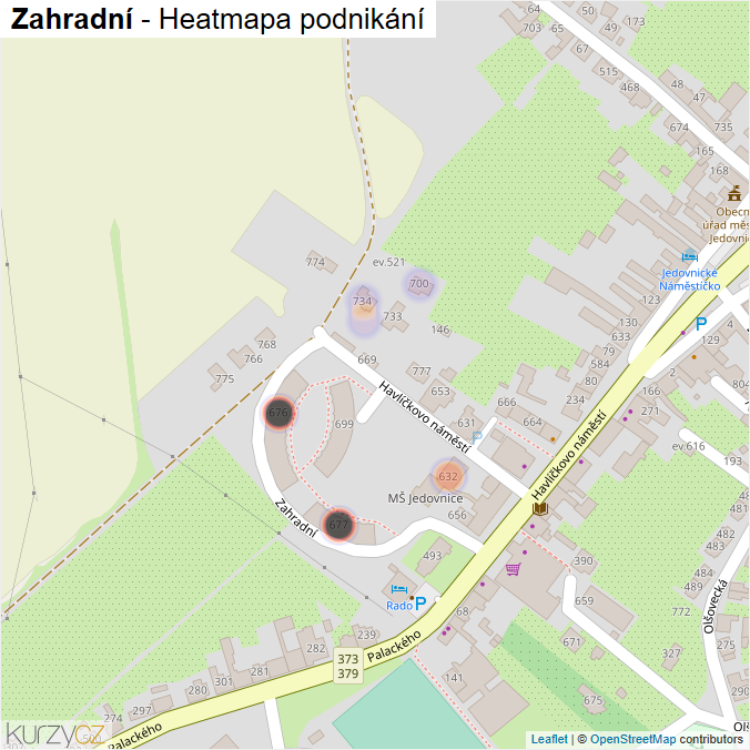 Mapa Zahradní - Firmy v ulici.