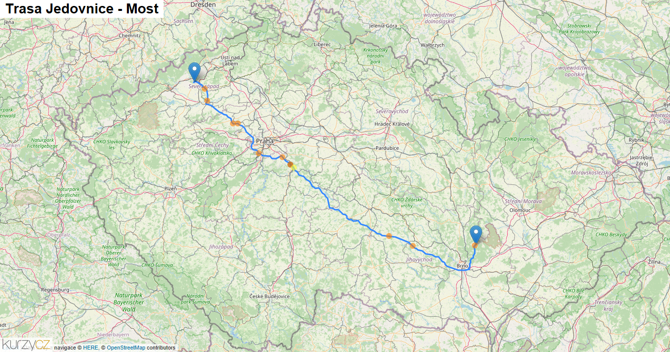 Jedovnice-Most, mapa trasy