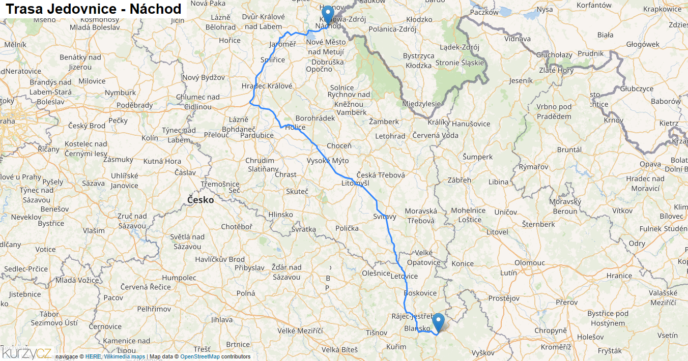Jedovnice-Náchod, mapa trasy