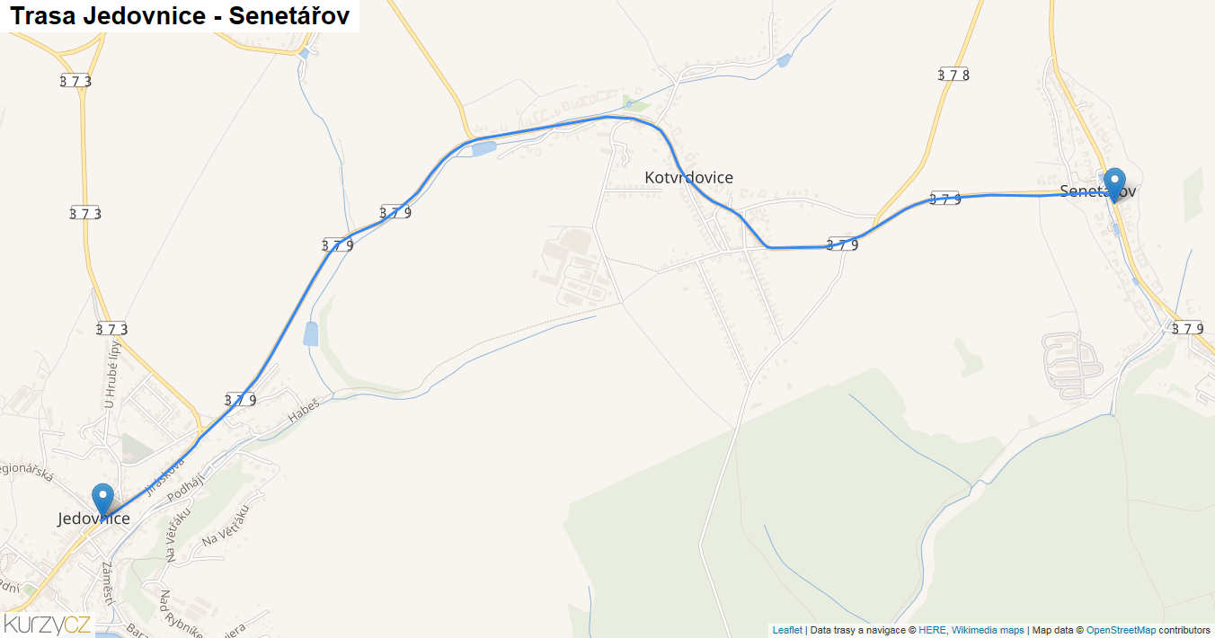 Jedovnice-Senetářov, mapa trasy
