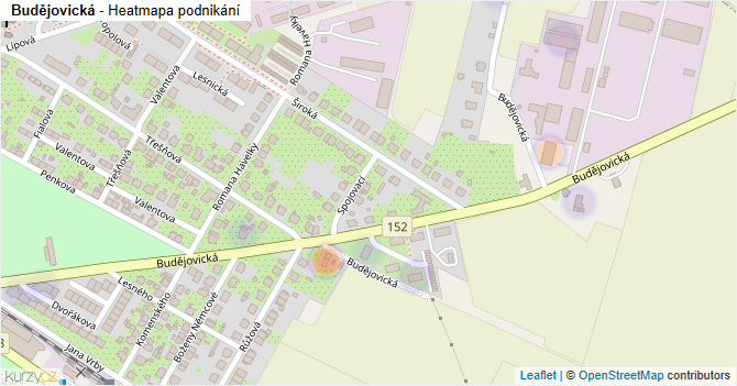 Budějovická - mapa podnikání