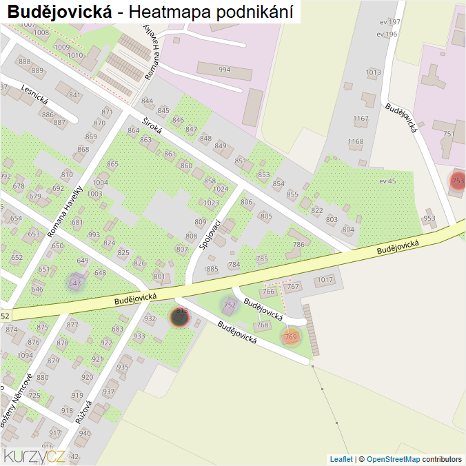 Mapa Budějovická - Firmy v ulici.