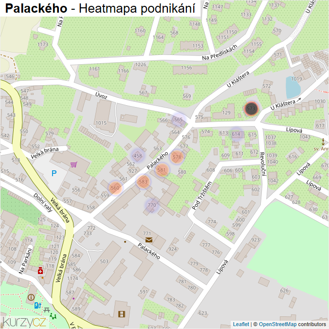Mapa Palackého - Firmy v ulici.