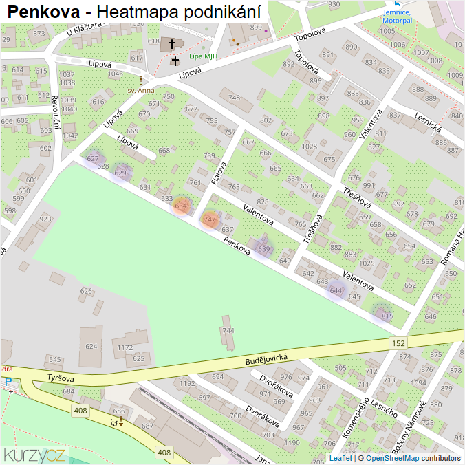 Mapa Penkova - Firmy v ulici.