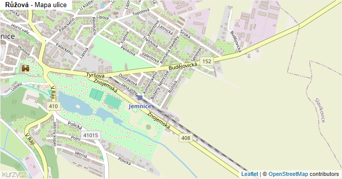 Růžová - mapa ulice