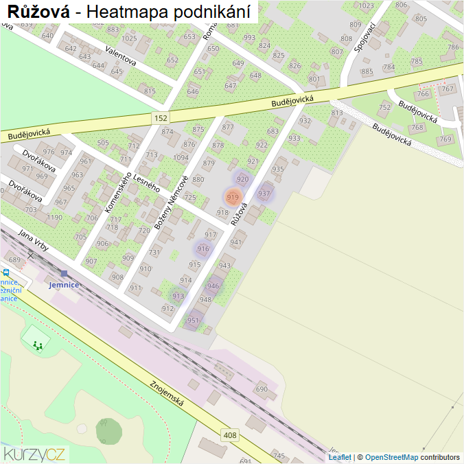 Mapa Růžová - Firmy v ulici.