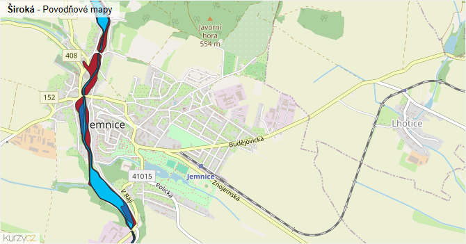 Široká - záplavové mapy stoleté vody