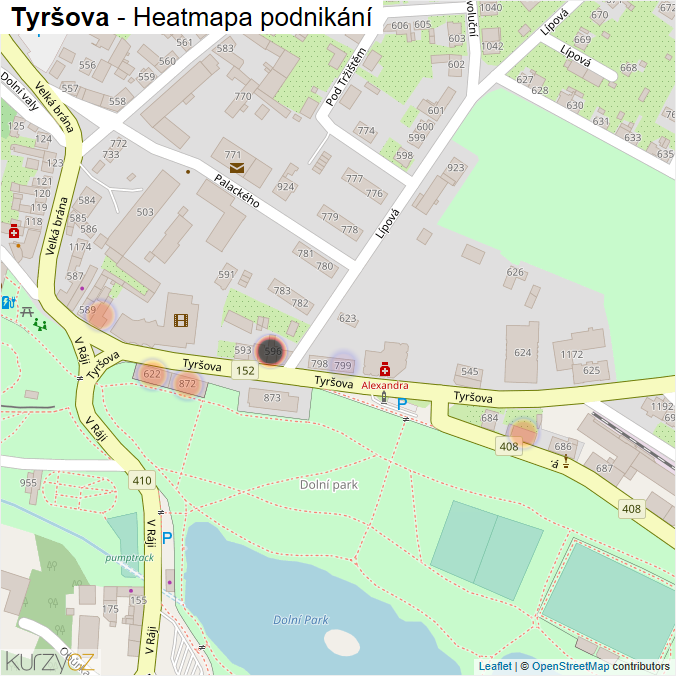 Mapa Tyršova - Firmy v ulici.