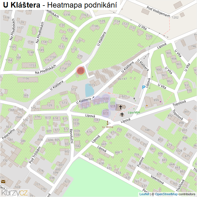 Mapa U Kláštera - Firmy v ulici.