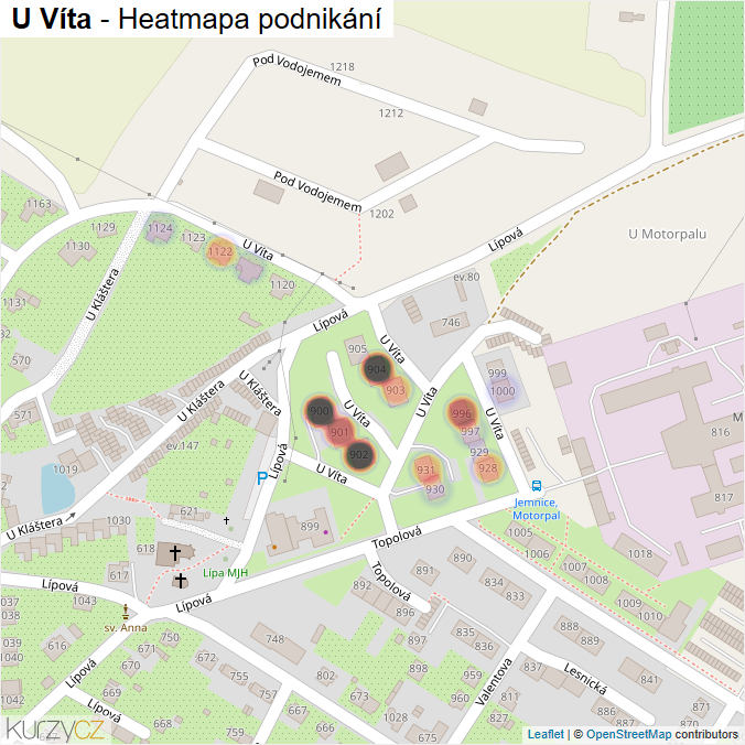 Mapa U Víta - Firmy v ulici.