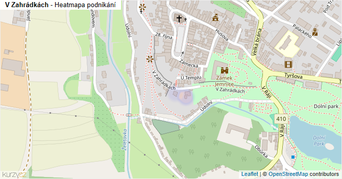 V Zahrádkách - mapa podnikání