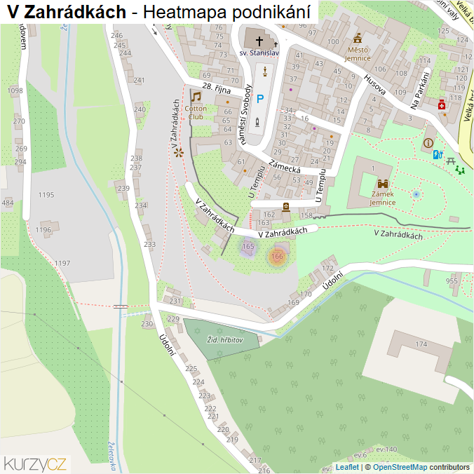 Mapa V Zahrádkách - Firmy v ulici.