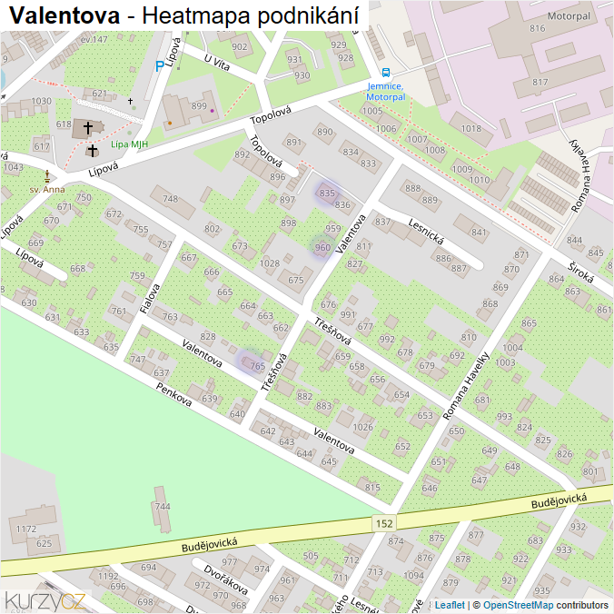 Mapa Valentova - Firmy v ulici.