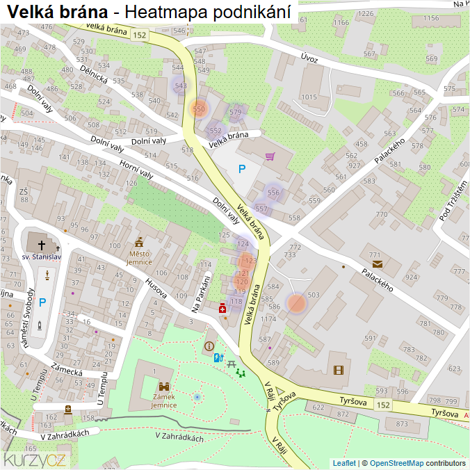 Mapa Velká brána - Firmy v ulici.