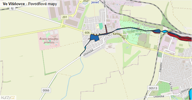 Ve Višňovce - záplavové mapy stoleté vody