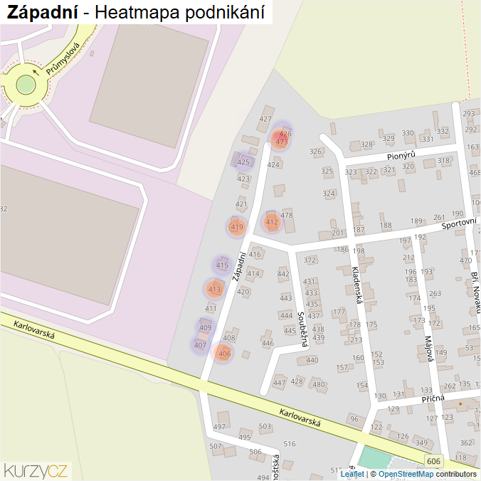 Mapa Západní - Firmy v ulici.