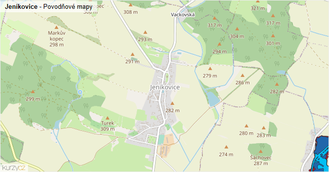 Jeníkovice - záplavové mapy stoleté vody