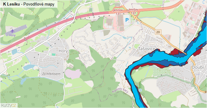 K Lesíku - záplavové mapy stoleté vody