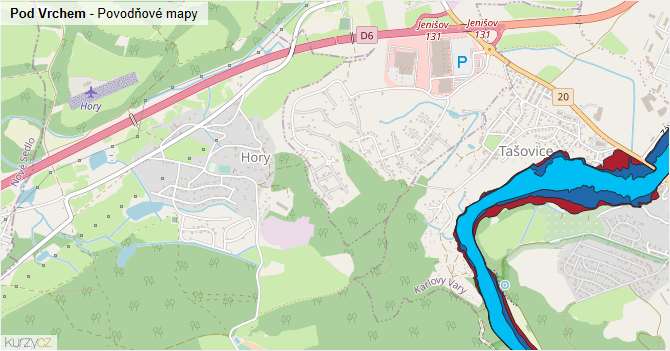 Pod Vrchem - záplavové mapy stoleté vody