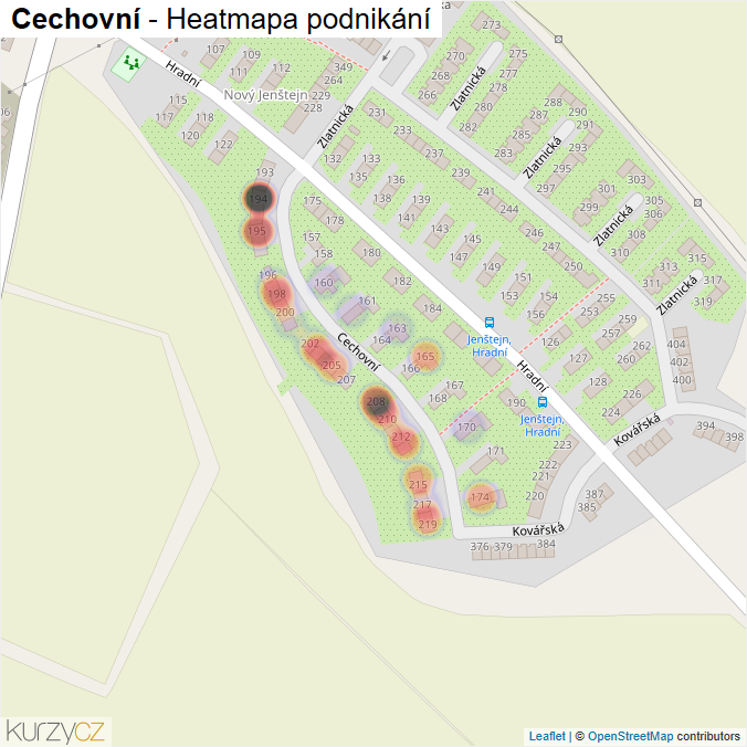 Mapa Cechovní - Firmy v ulici.