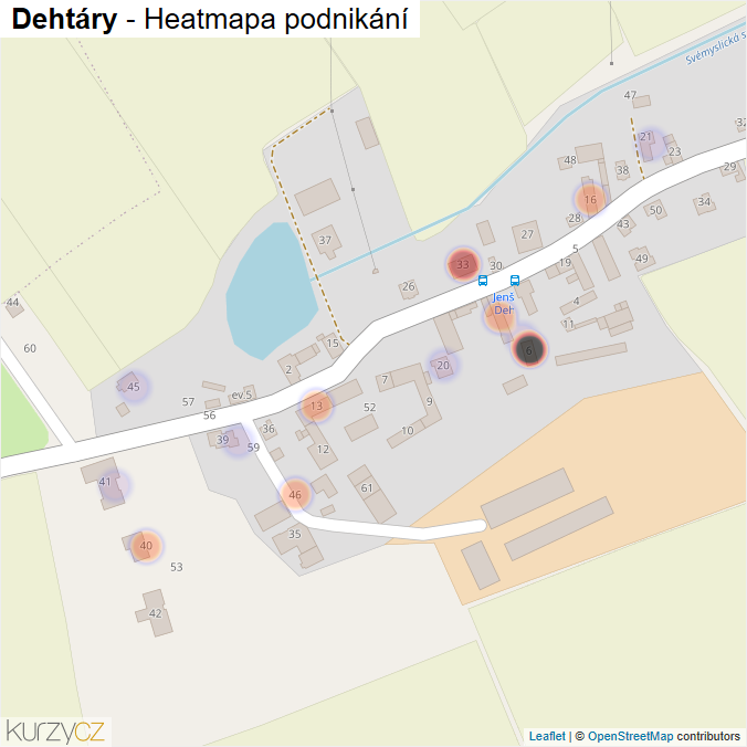 Mapa Dehtáry - Firmy v části obce.