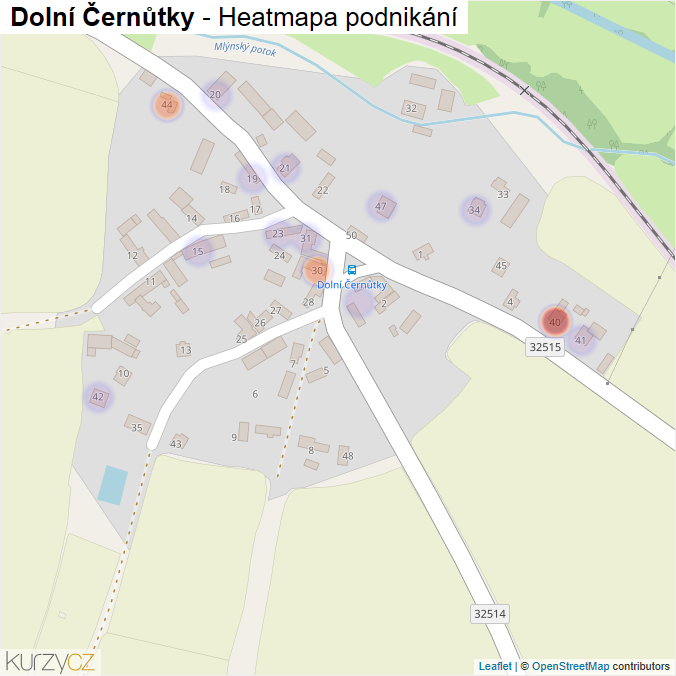 Mapa Dolní Černůtky - Firmy v části obce.