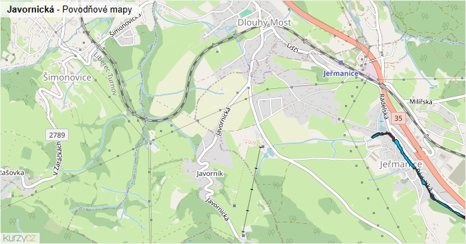 Javornická - záplavové mapy stoleté vody