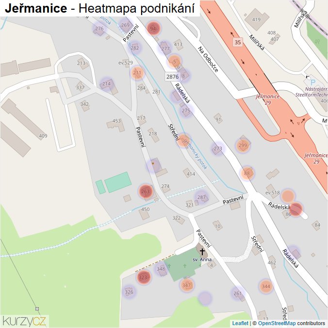 Mapa Jeřmanice - Firmy v části obce.