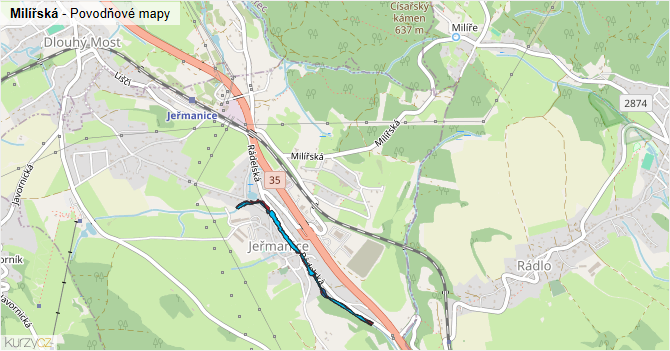 Milířská - záplavové mapy stoleté vody