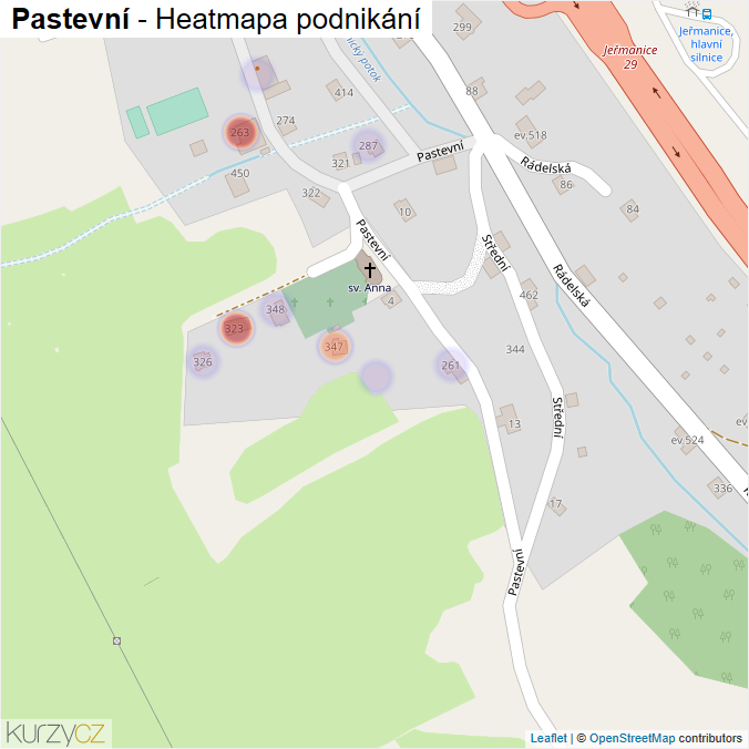 Mapa Pastevní - Firmy v ulici.
