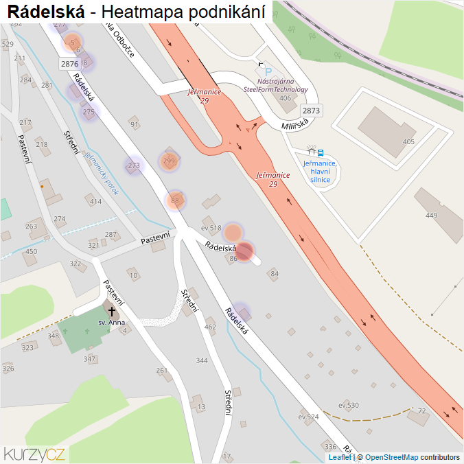 Mapa Rádelská - Firmy v ulici.