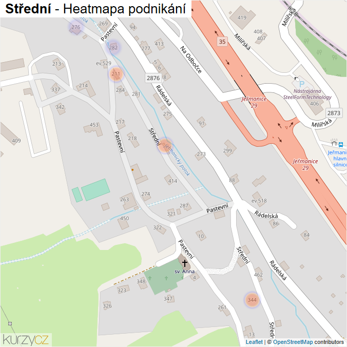 Mapa Střední - Firmy v ulici.