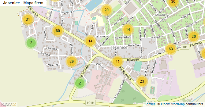 Jesenice - mapa firem